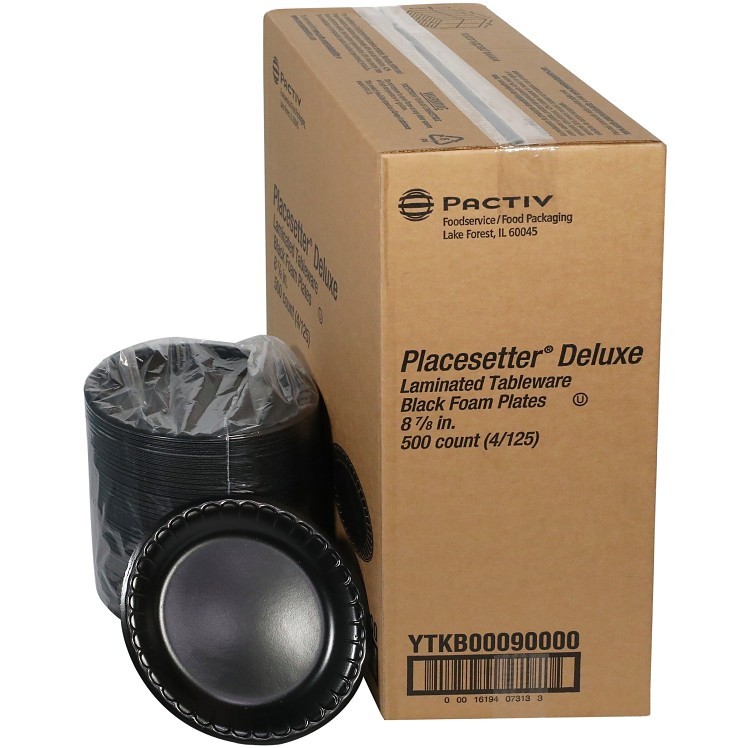 PACTIV LAMINATED BLACK 1 COMPARTMENT 9 INCH FOAM PLATE