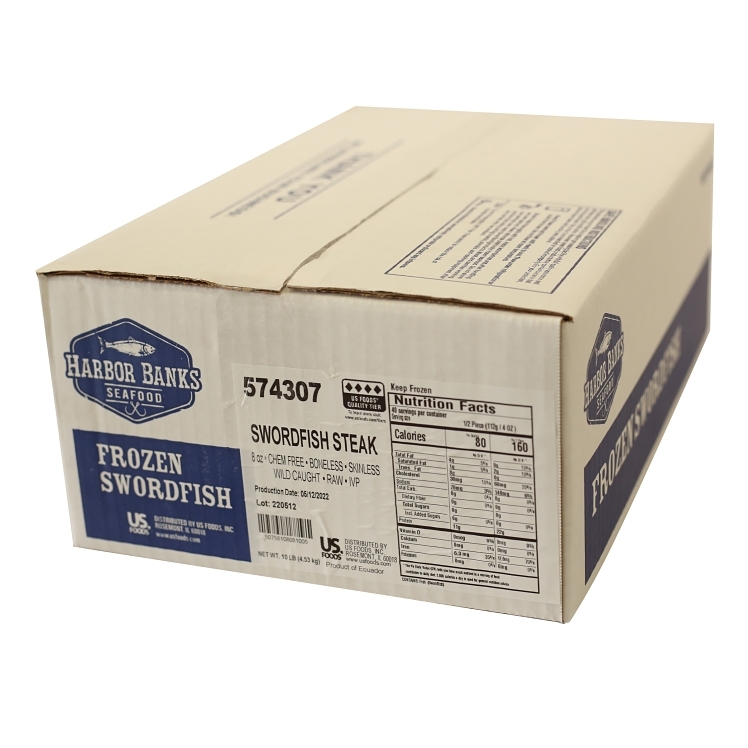 HARBOR BANKS SWORDFISH STEAK BONELESS SKINLESS RAW 8 OZ
