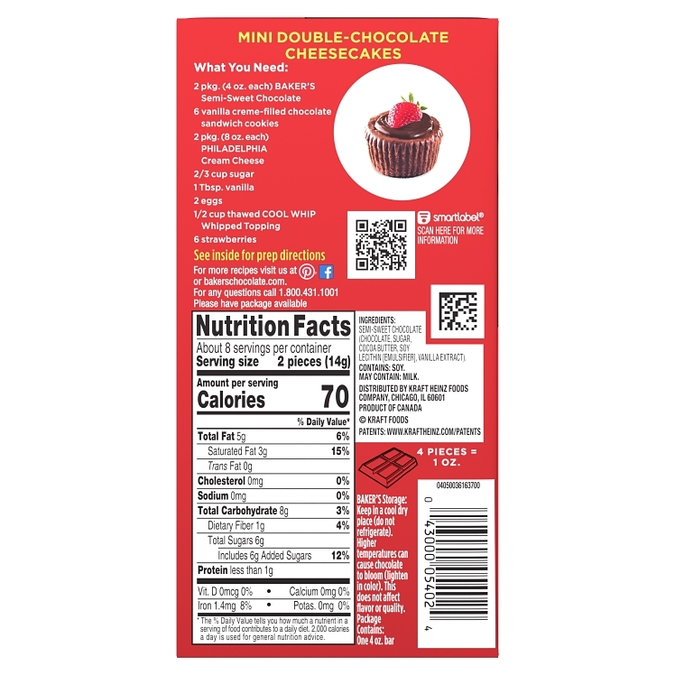 BAKERS CHOCOLATE BAR SEMI SWEET