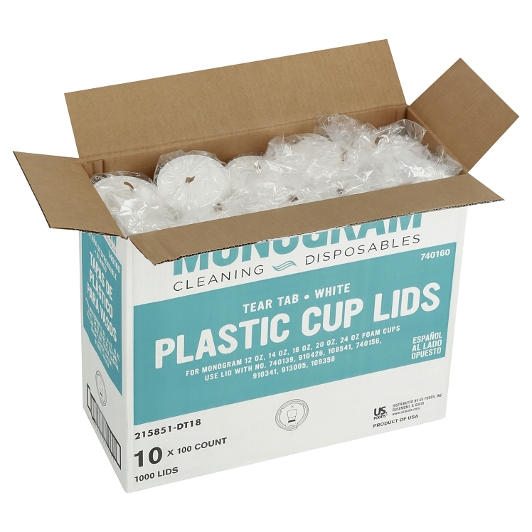 MONOGRAM LID CUP 12-24 OZ TEAR TAB PLASTIC