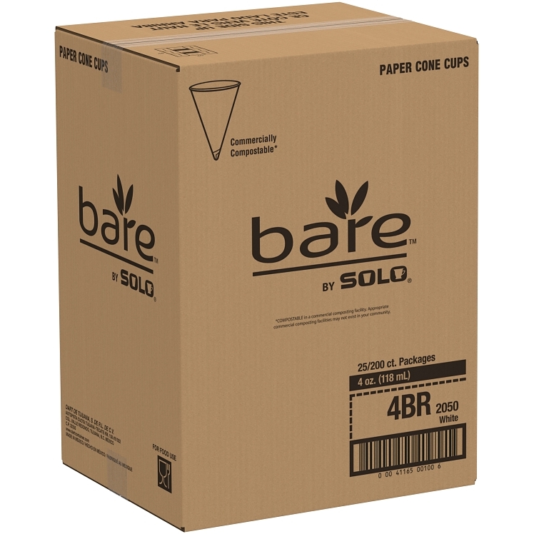 SOLO CUP BARE CONE ROLLED RIM WHITE 4 OZ ECO