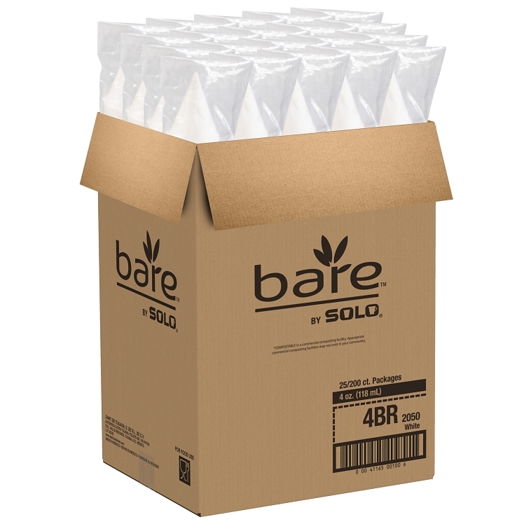 SOLO CUP BARE CONE ROLLED RIM WHITE 4 OZ ECO