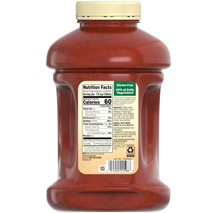 PREGO ITALIAN STYLE SPAGHETTI SAUCE WITH MUSHROOM