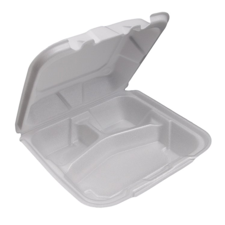 VALU PLUS CONTAINER, FOAM 8 X 8.5 3 COMPARTMENT WHITE