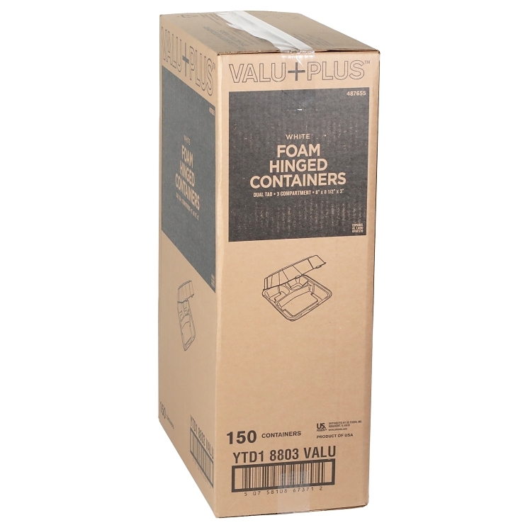 VALU PLUS CONTAINER, FOAM 8 X 8.5 3 COMPARTMENT WHITE