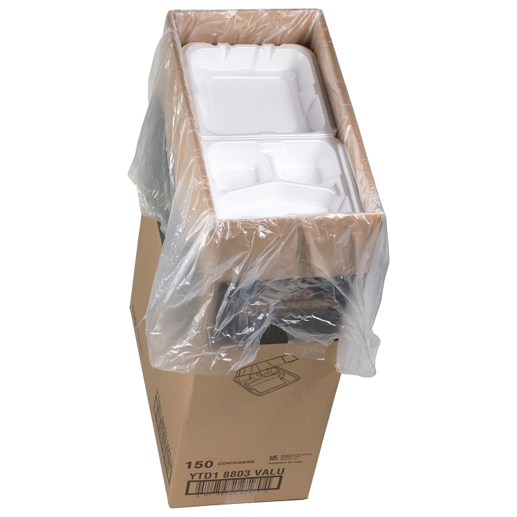 VALU PLUS CONTAINER, FOAM 8 X 8.5 3 COMPARTMENT WHITE