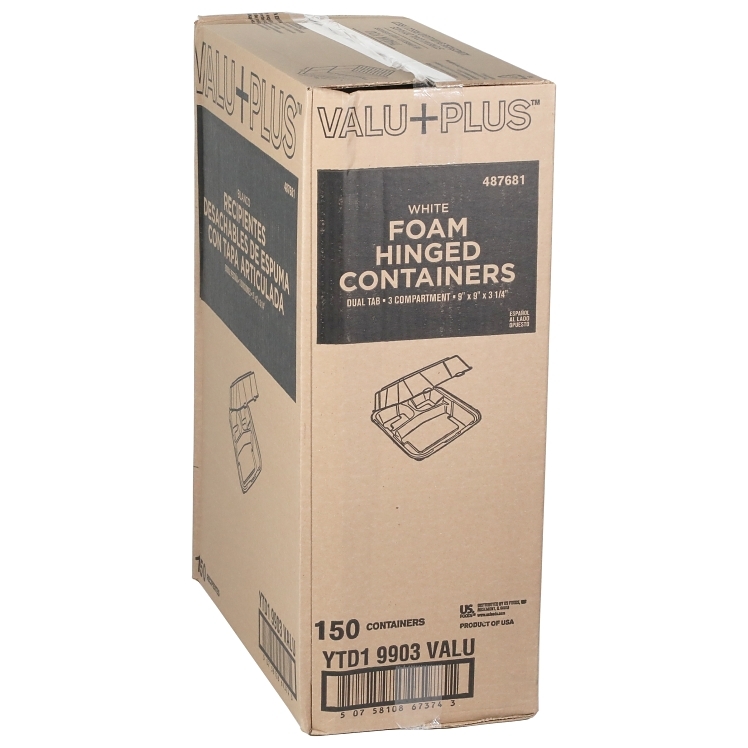 VALU PLUS 9X9 3 COMPARTMENT WHITE FOAM CONTAINER