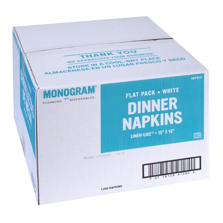 MONOGRAM 16X16 IN FLAT PACK WHITE LINEN LIKE DINNER NAPKINS