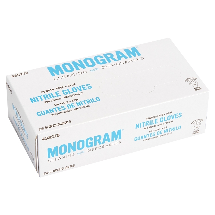 MONOGRAM GLOVE NITRILE MEDIUM POWDER FREE BLUE AMBIDEXTROUS