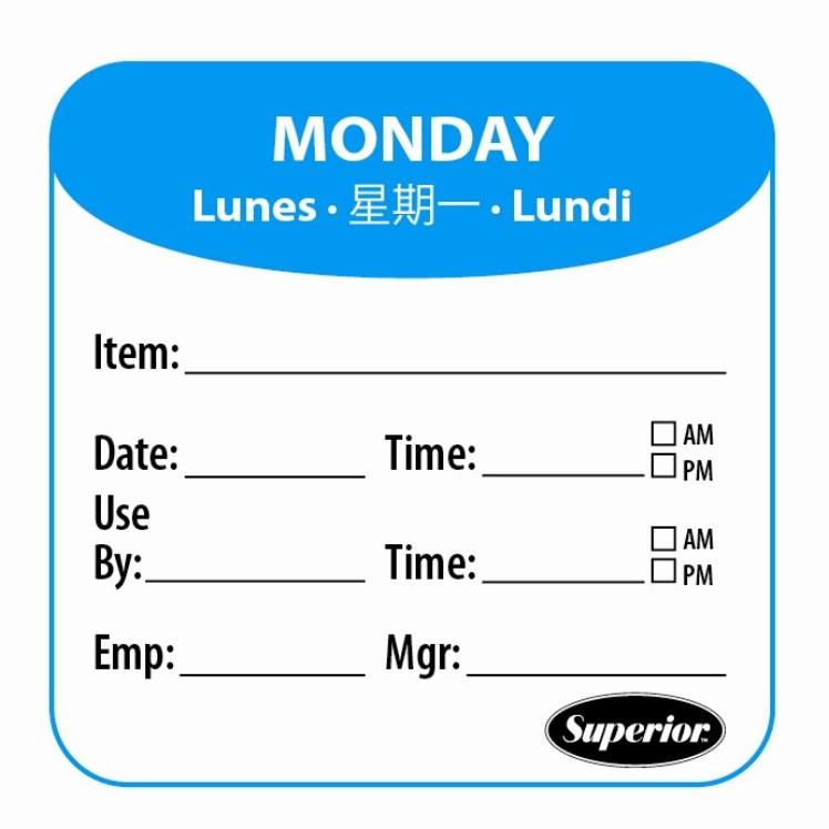 SUPERIOR PRODUCTS LABEL, MONDAY 2X2 DISPOSABLE 250