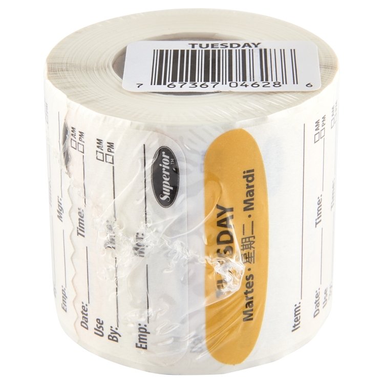 Superior Products Tuesday Label 2x2 Dissolvable 250 Multilingual Roll Yellow