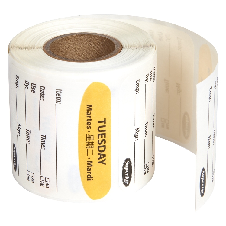 Superior Products Tuesday Label 2x2 Dissolvable 250 Multilingual Roll Yellow