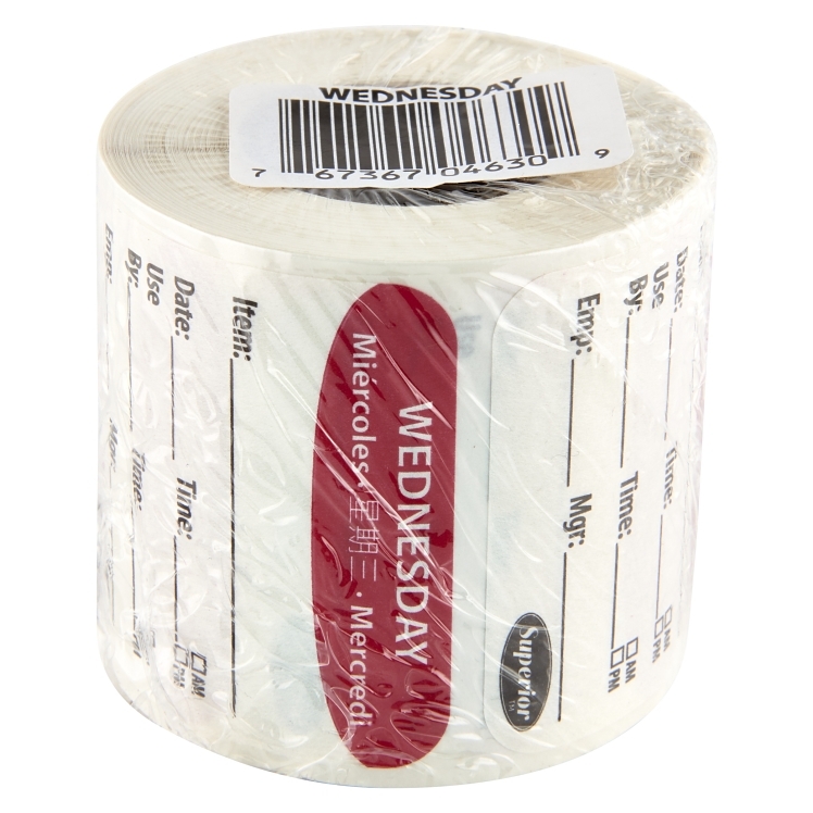 SUPERIOR PRODUCTS WEDNESDAY 2X2 DISSOLVABLE DAY OF THE WEEK LABELS