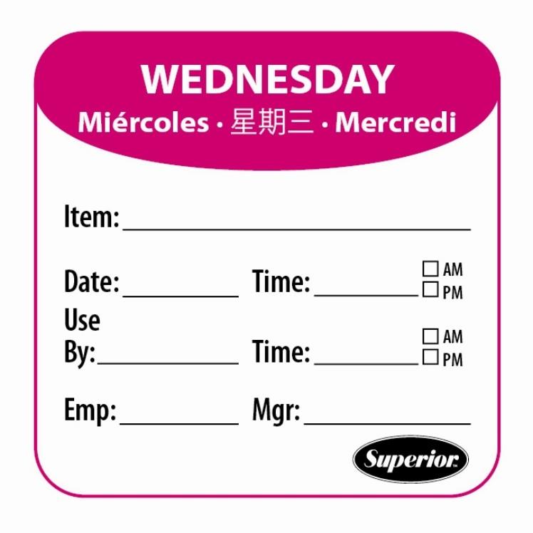 SUPERIOR PRODUCTS WEDNESDAY 2X2 DISSOLVABLE DAY OF THE WEEK LABELS