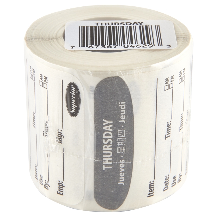 Superior Products Thursday Label 2x2 Dissolvable 250 Multilingual Roll Gray