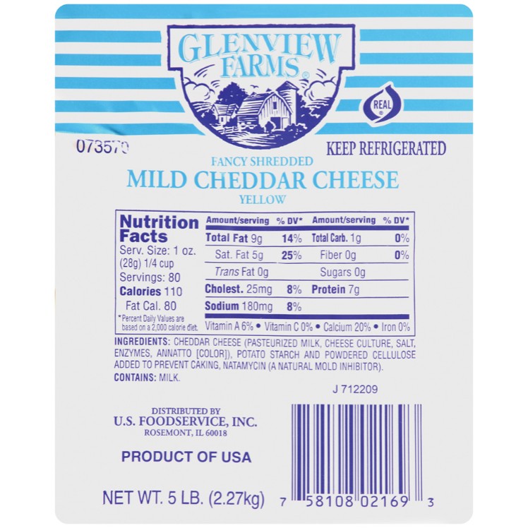GLENVIEW FARMS MILD CHEDDAR CHEESE SHREDDED FANCY