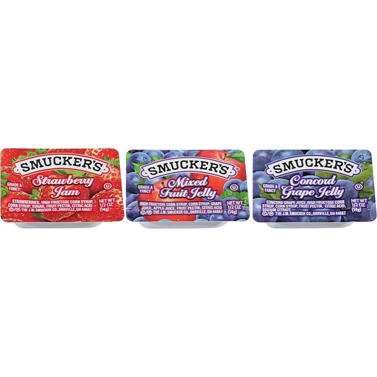 SMUCKER'S JELLY GRAPE, STRAWBERRY, MIXED FRUIT
