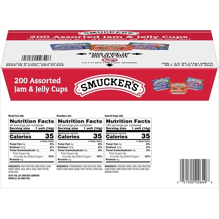 SMUCKER'S JELLY GRAPE, STRAWBERRY, MIXED FRUIT