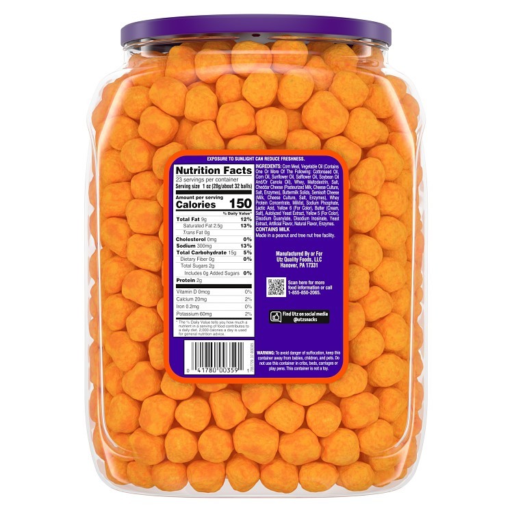 UTZ CHEESE BALL PLASTIC BARREL SNACK