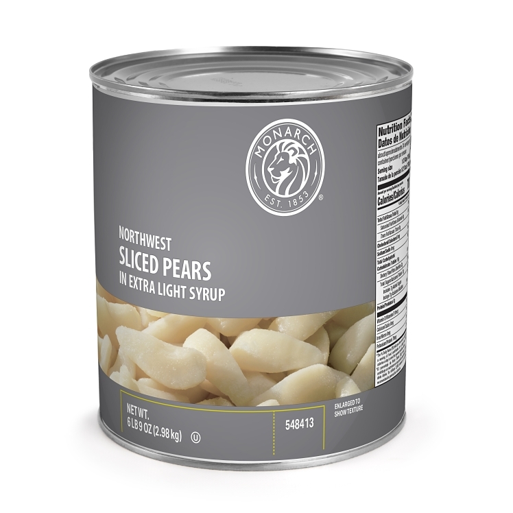 MONARCH PEAR, SLICED NET WEIGHT IN EXTRA LIGHT SYRUP 80-91