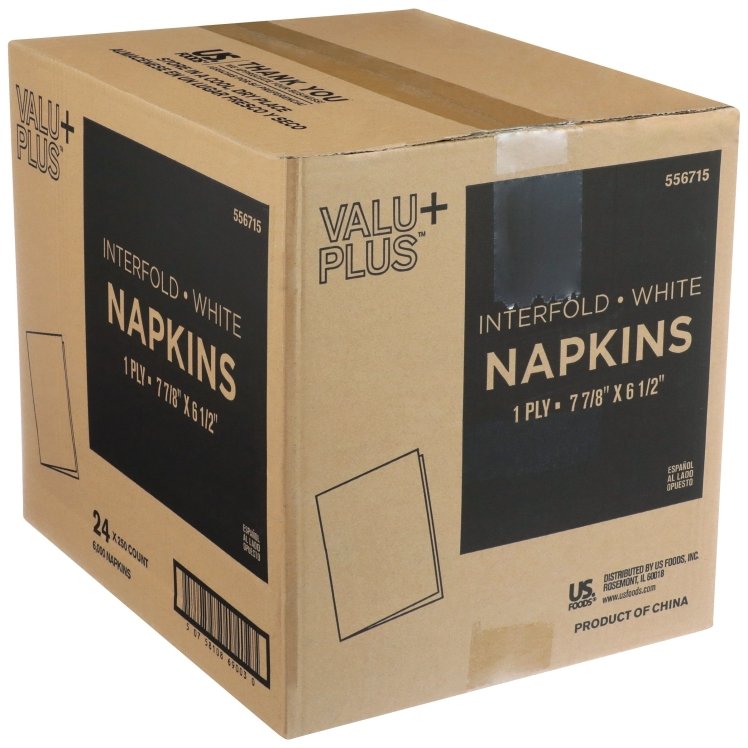 VALU PLUS 7.88IN X 6.5IN 1 PLY INTERFOLD PAPER WHITE DISPENSER NAPKINS