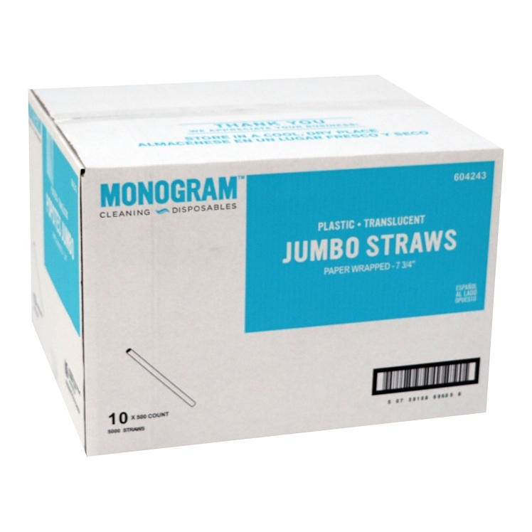 MONOGRAM 7.75 PAPER WRAPPED PLASTIC TRANSLUCENT JUMBO STRAWS