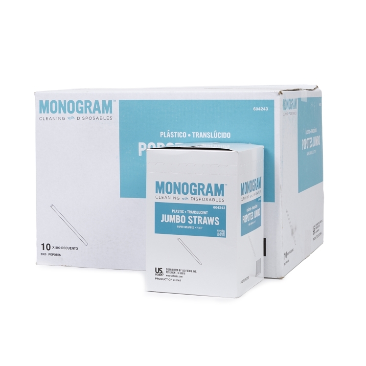 MONOGRAM 7.75 PAPER WRAPPED PLASTIC TRANSLUCENT JUMBO STRAWS
