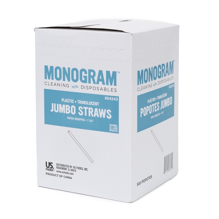 MONOGRAM 7.75 PAPER WRAPPED PLASTIC TRANSLUCENT JUMBO STRAWS