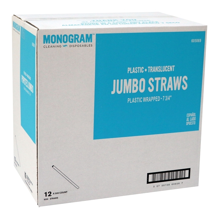 MONOGRAM 7.75 IN TRANSLUCENT WRAPPED JUMBO STRAW
