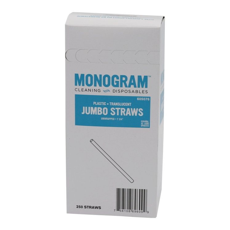 MONOGRAM 7.75 UNWRAPPED PLASTIC TRANSLUCENT JUMBO STRAWS