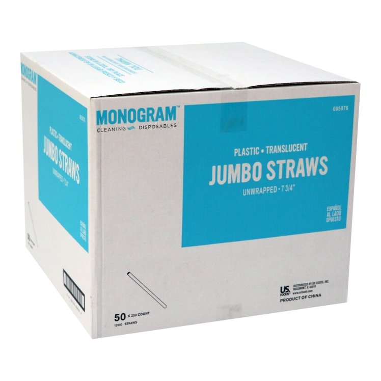 MONOGRAM 7.75 UNWRAPPED PLASTIC TRANSLUCENT JUMBO STRAWS