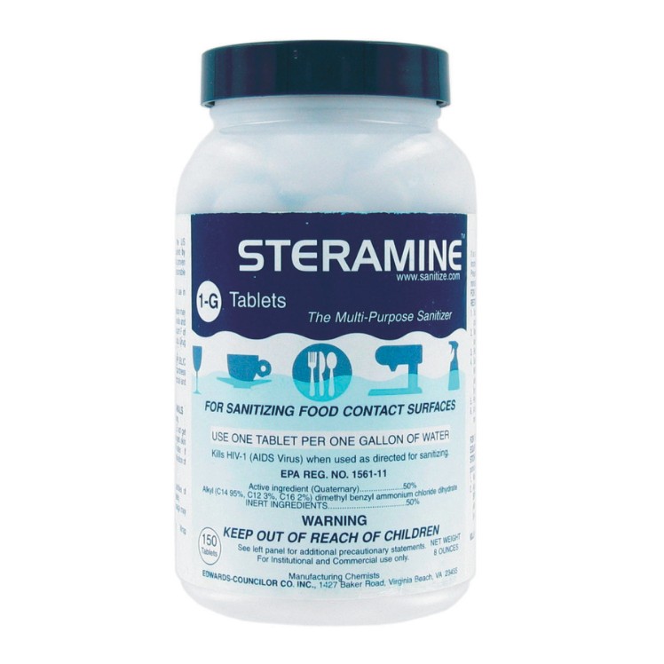 STERAMINE EDWARDS COUNCILOR SANITIZER, BAR GLASS TABLET BOTTLE