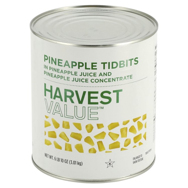 HARVEST VALUE PINEAPPLE, TIDBIT IN JUICE SHELF STABLE