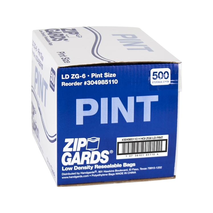 ZIPGARDS PINT SIZE LOW DENSITY RESEALABLE BAGS