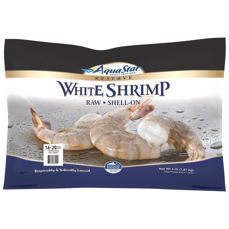 AQUA STAR SHELL/TAIL ON WHITE SHRIMP HEADLESS 16-20