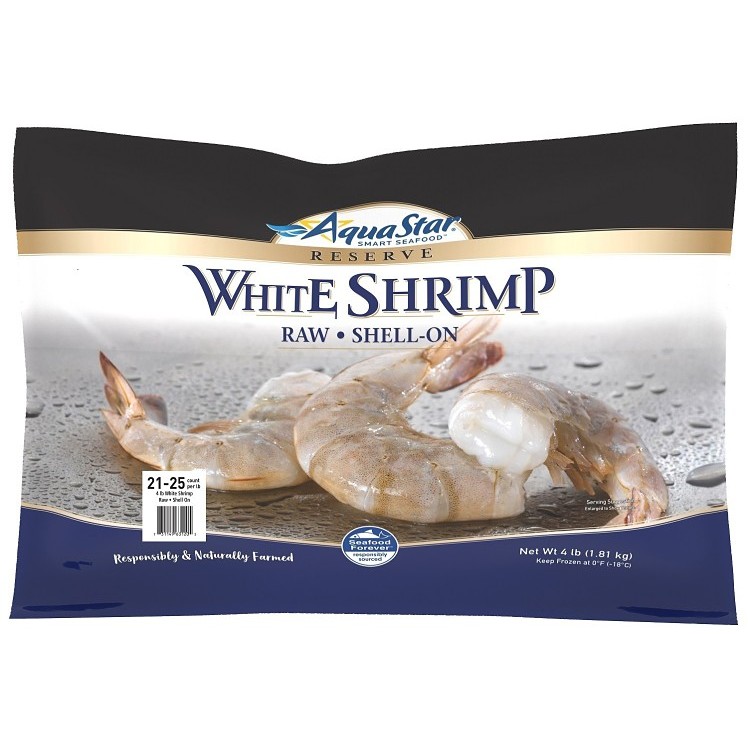 AQUA STAR SHELL/TAIL ON WHITE SHRIMP HEADLESS 21-25