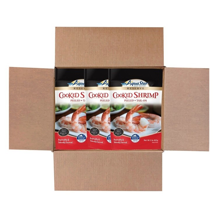 AQUA STAR COOKED PEELED TAIL-ON WHITE SHRIMP 31-40