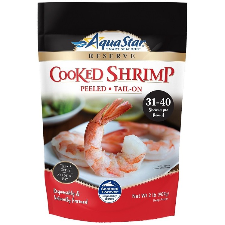 AQUA STAR COOKED PEELED TAIL-ON WHITE SHRIMP 31-40
