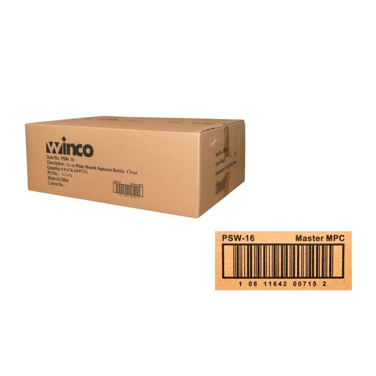 Winco Squeeze Bottle Dispenser 16 oz Plastic Clear Wide Mouth