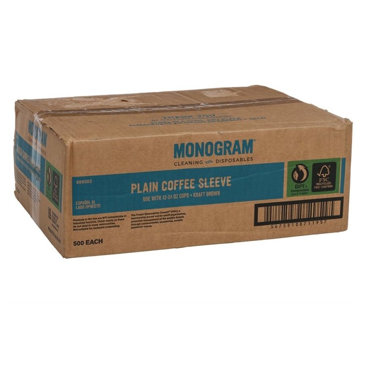 MONOGRAM 12-24 OZ KRAFT BROWN COFFEE SLEEVE