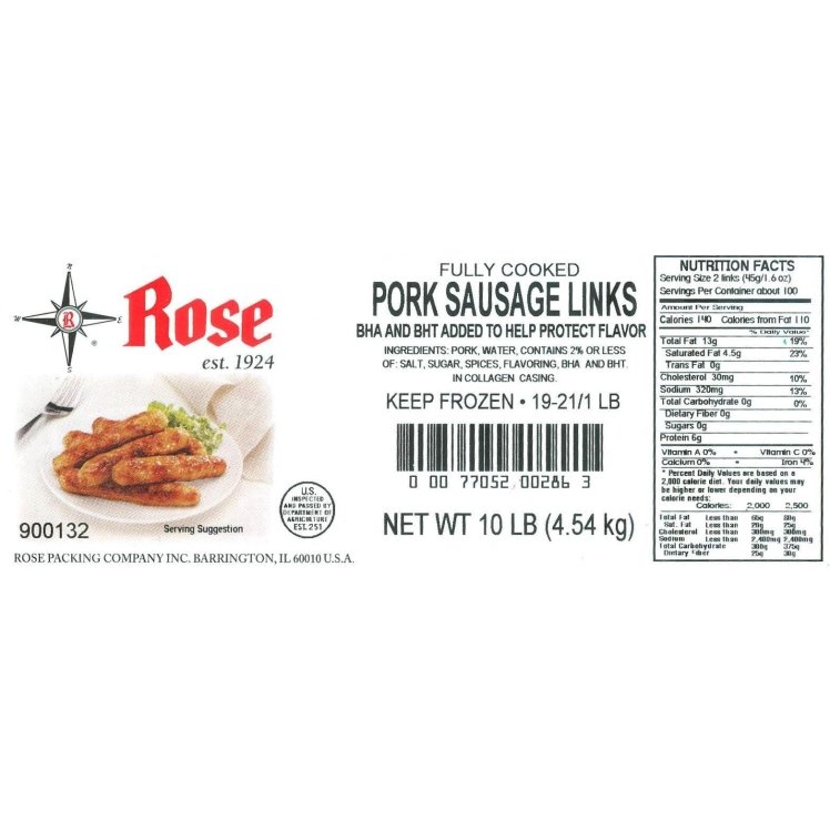 ROSE PACKING PORK SAUSAGE LINK COOKED 0.8 OZ 900132
