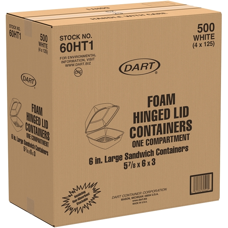 DART 6X6 1 CPMT FOAM HINGED CONTAINER
