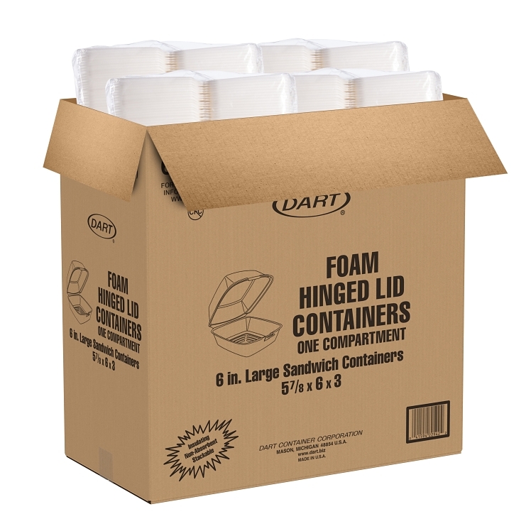 DART 6X6 1 CPMT FOAM HINGED CONTAINER