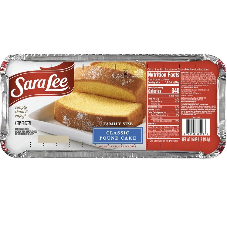 SARA LEE BAKERY CAKE LOAF POUND PLAIN