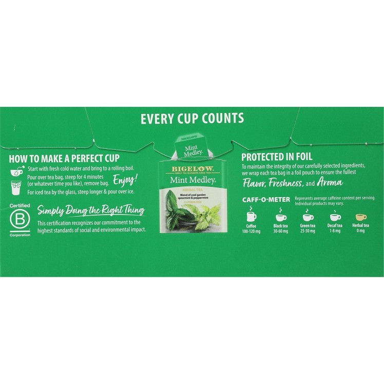 BIGELOW TEA HERBAL BAGS MINT MEDLEY