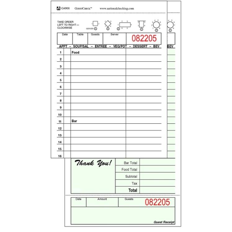 NCCO GUEST CHECK G4900SP CARBON COPY 4.25X8.25