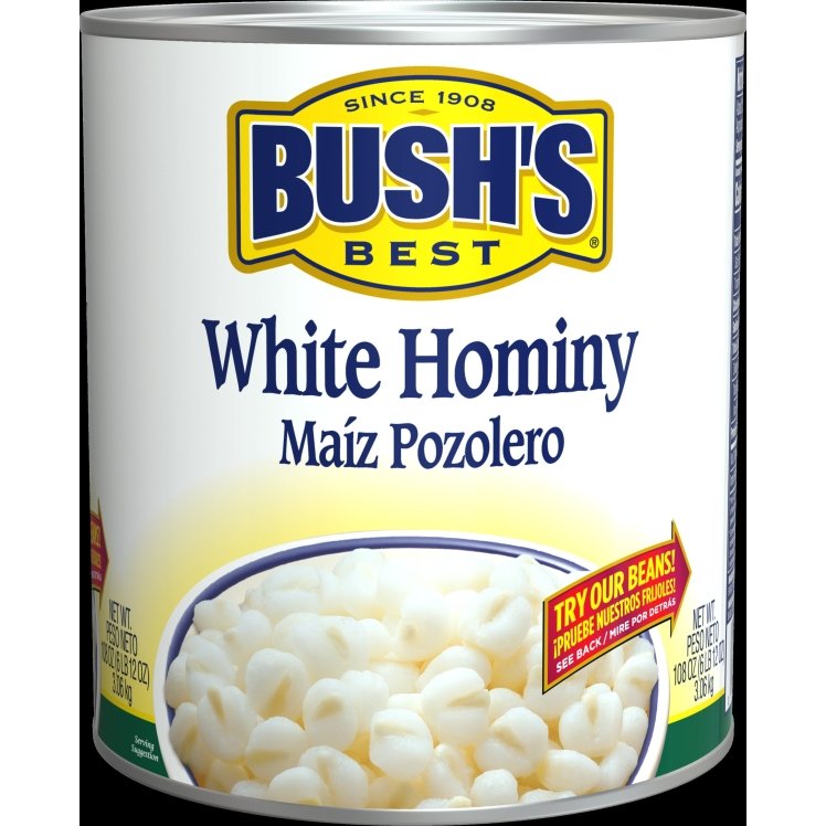 BUSHS BEST HOMINY, WHITE CANNED