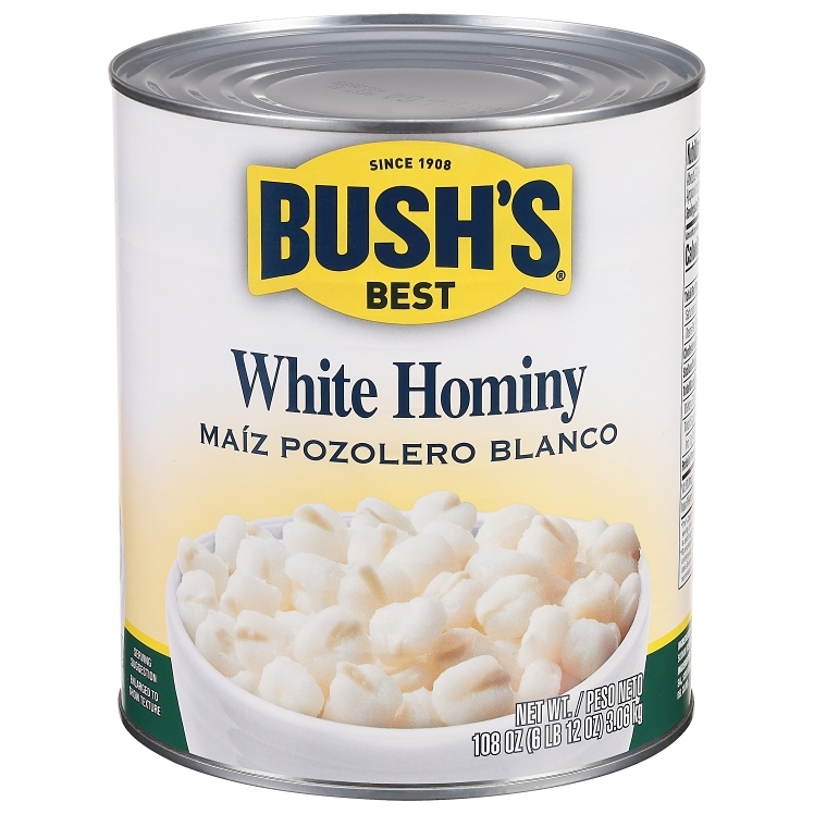 BUSHS BEST HOMINY, WHITE CANNED