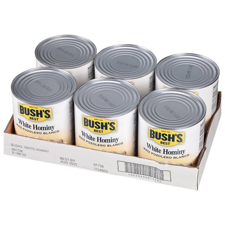 BUSHS BEST HOMINY, WHITE CANNED