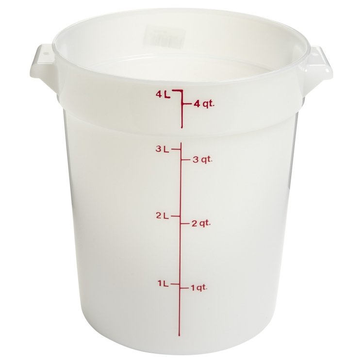 CAMBRO CONTAINER FOOD STORAGE 4 QUART WHITE POLYETHYLENE ROUND